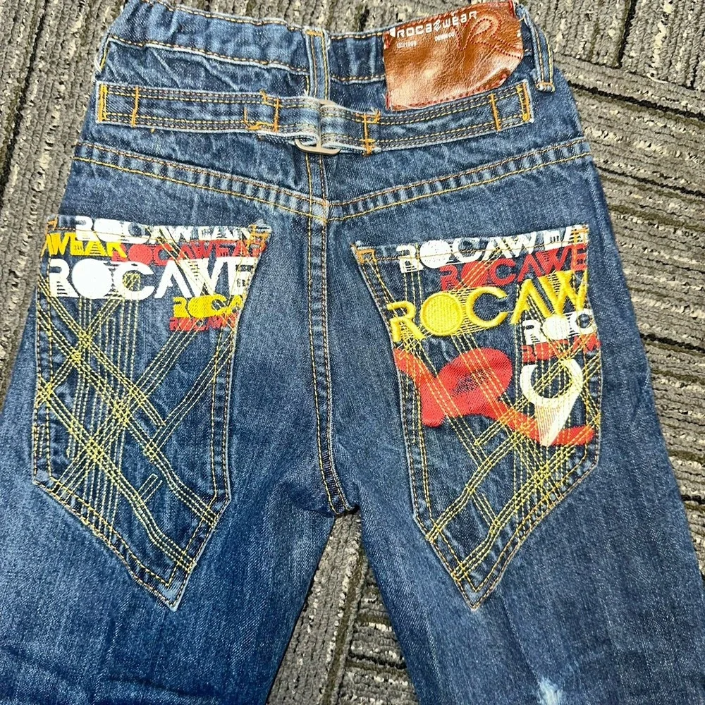 Rocawear Denim Jeans Baggy Embroidery Youth Boy Size 7 Blue Y2K 90's #4